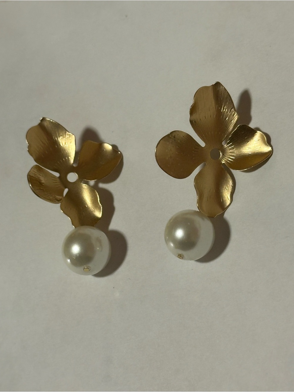 Gold Floral Pearl Drop Earrings - Women Jewelry